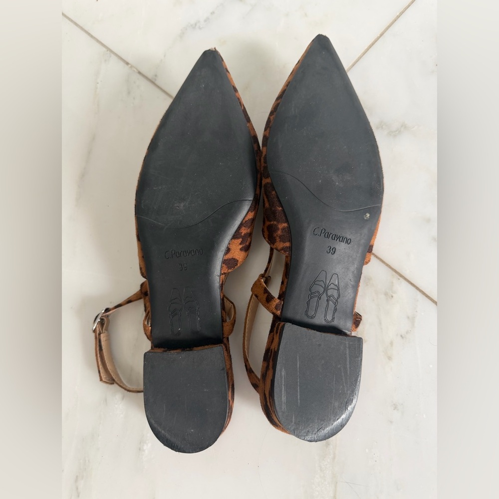 C. Paravano Euro 39 US 8.5 Designer Pointed Toe Cheetah Print Micro Heel Flats - Picture 8 of 9